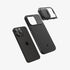 ACS06599 - iPhone 15 Pro Max Case Optik Armor (MagFit) in black showing the back with lens slot open